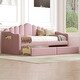 preview thumbnail 1 of 9, Twin Size Upholstered Daybed with Roll-out Trundle Drawers and USB Charging Ports, Velvet Sofabed Frame for Living Room, Pink Pink - Twin