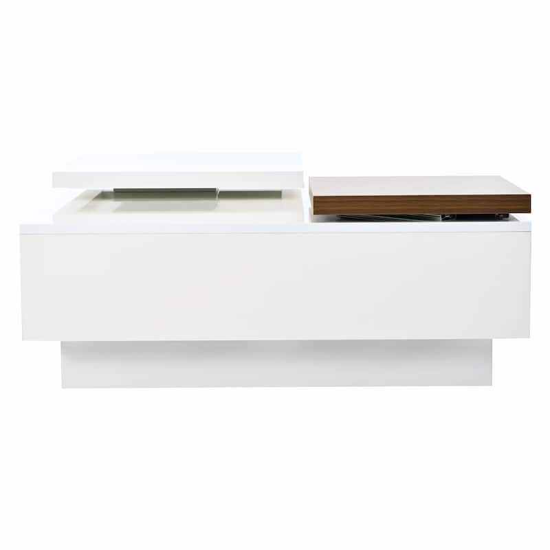 Modern Square Wood Coffee Table with Movable Top and 4 Hidden Storage Drawers