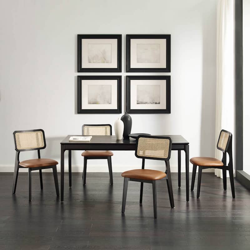 Art Leon Genuine Leahter and Cane Dining Chairs (Set of 4)