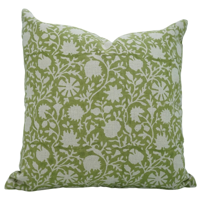 Fabdivine 12x20 Handmade Pure Linen Cushion Cover Floral Mustard Ideal for Sofa, Floral Block Print, Accent Décor, Bagru Buti - Pillow Covers - Chakri- Light Green - 18" x 18"
