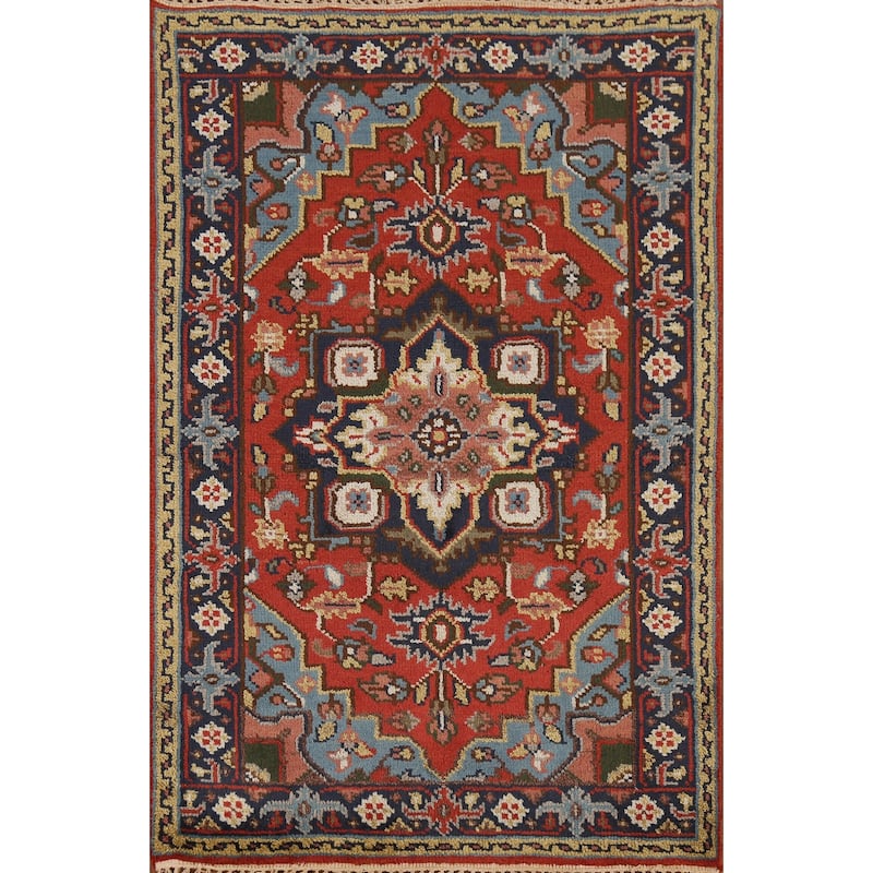 Geometric Heriz Serapi Oriental Accent Rug Handmade Wool Carpet - 3'0"x 4'10"