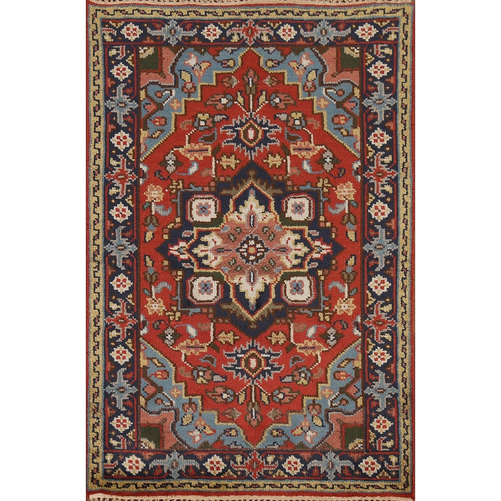 Geometric Heriz Serapi Oriental Accent Rug Handmade Wool Carpet - 3'0"x 4'10"