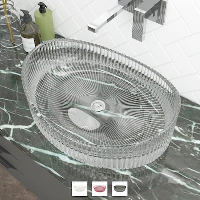 CastelloUSA 20" Oval Glass Crystal Bathroom Vessel Sink Basin