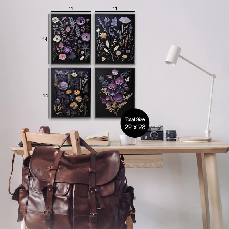 Stupell Dimensional Cottage Flower Sprigs Framed Giclee Art Design By Heidi Kuntz (Set of 4)