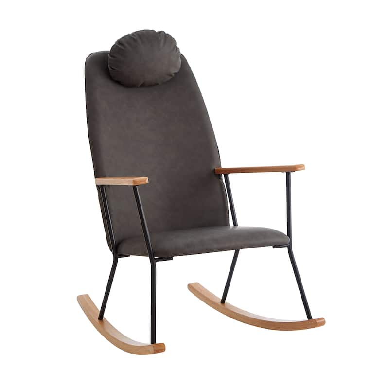 Adjustable Headrest Pillow Rocking Chair Accent Chair with High Backrest - DARK GREY