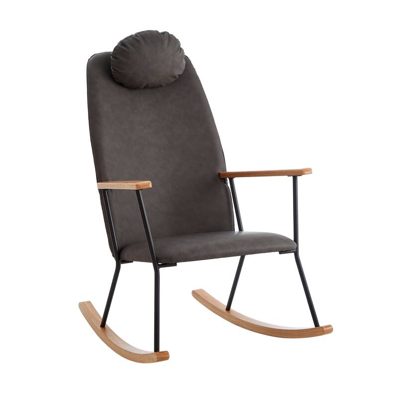 Leather Rocker Chair with Adjustable Headrest