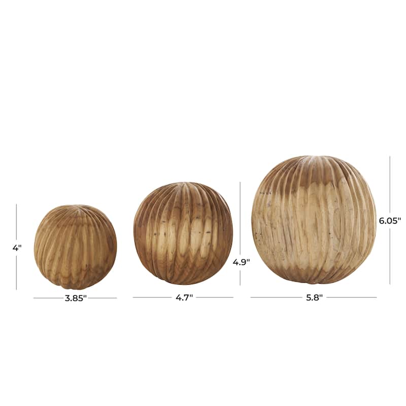 Teak Wood Handmade Carved Orbs & Vase Filler with Ridges - Set of 3 Brown or Black - Roche River Decor