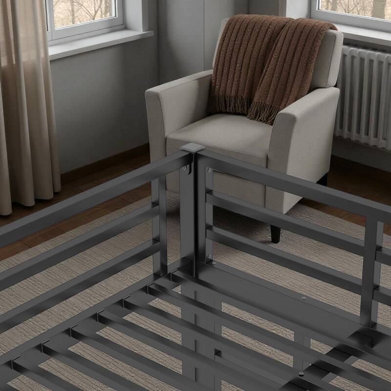 Metal Twin over Full Bunk Bed for Adults and Teens, Heavy-Duty Noise-Free Frame with Guardrails and Under Bed Storage