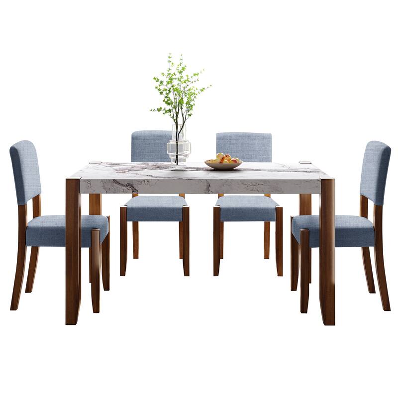 Roomfitters 5-Piece Dining Table Set for 4, Faux Marble Kitchen Table with Upholstered Chairs, Dining Room Furniture Set