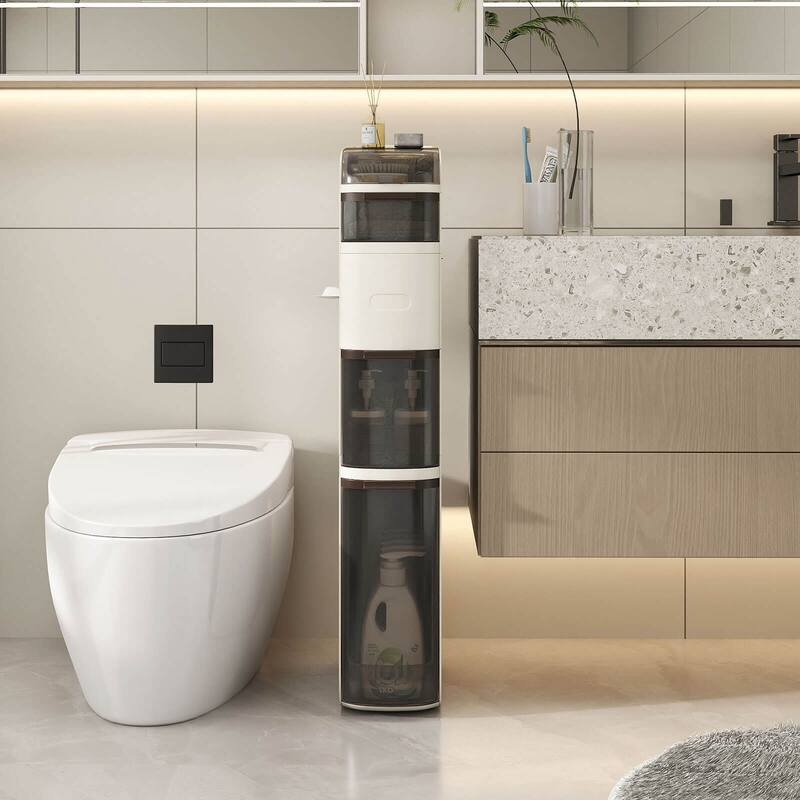 Costway 5-Tier Narrow Bathroom Storage Cabinet with Drawers Tissue Box - See Details