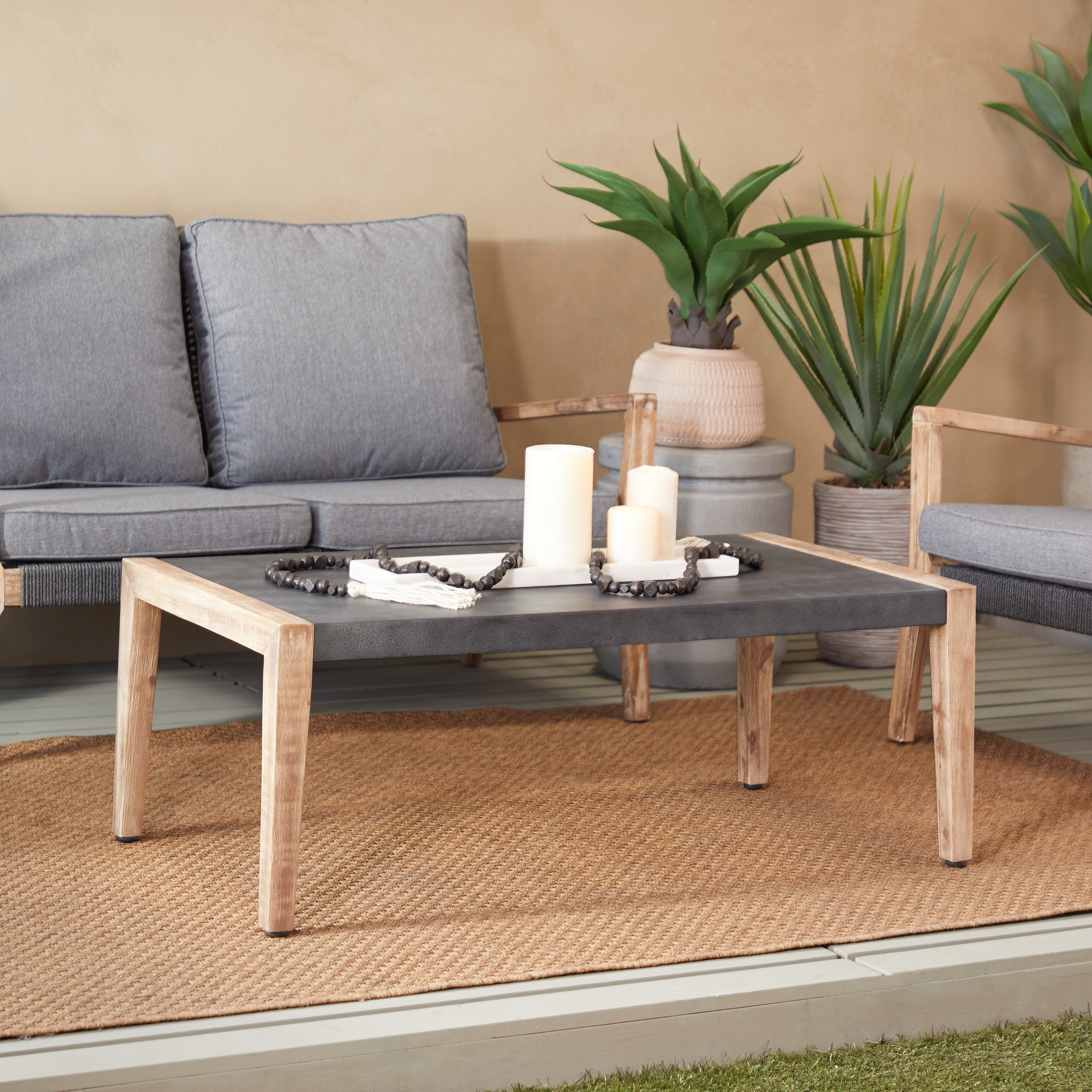 Grey wood hotsell patio table