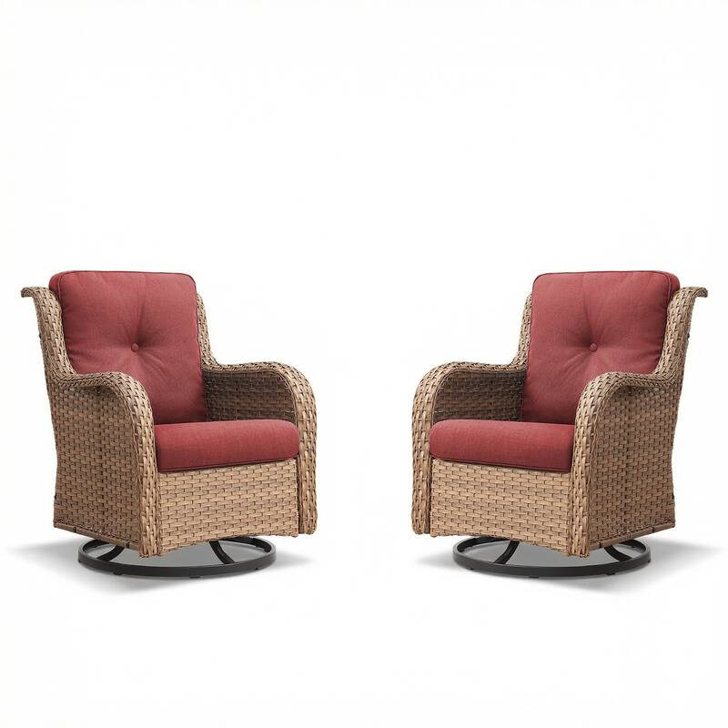 Pocassy Outdoor Wicker Glider Swivel Club Chairs (Set of 2) - Mix Grey