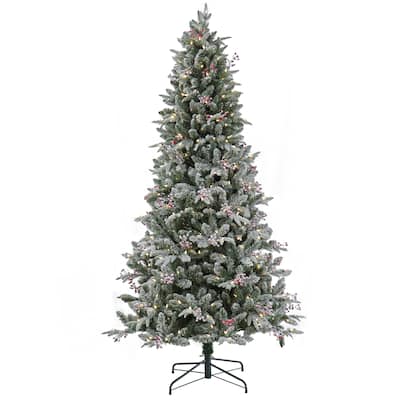 National Tree Company 7.5 ft. Pre-Lit Snowy Poechmann Fir Tree with LED Lights - 7.5 Foot