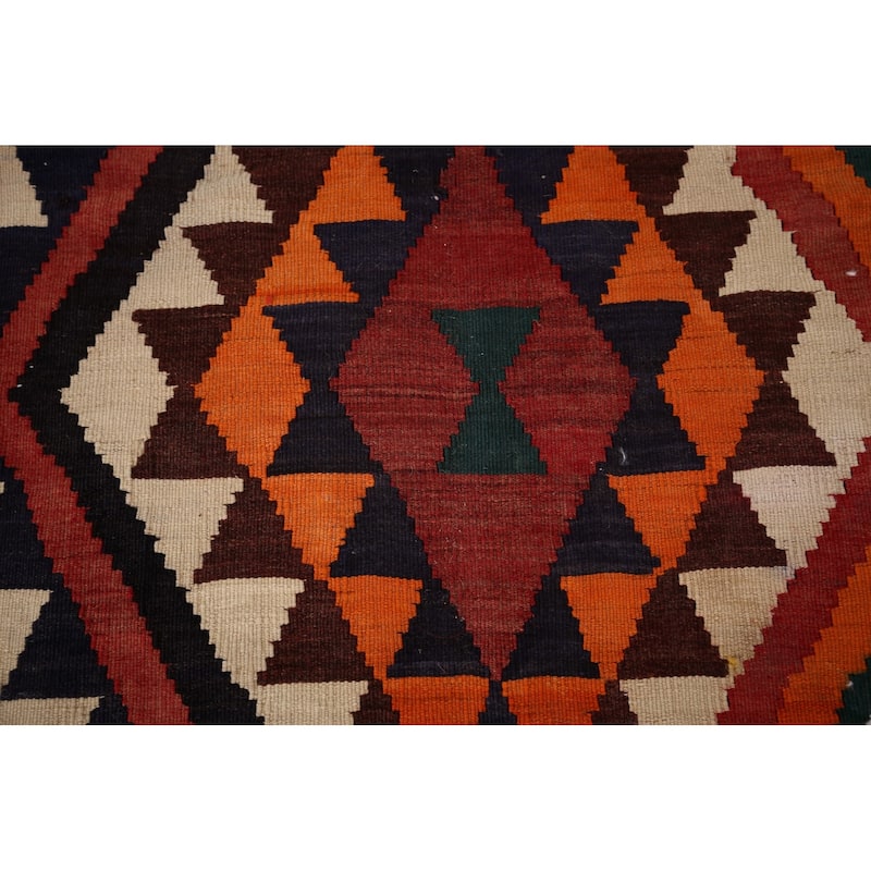 Kilim Qashqai Persian Vintage Area Rug Hand-Woven Orange Wool Carpet - 4'11"x 6'8"