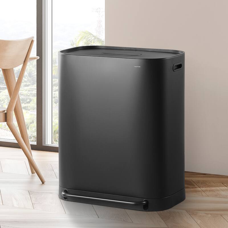 happimess Beni Kitchen Trash/Recycling 16-Gallon Double-Bucket Step-Open Trash Can, Chrome