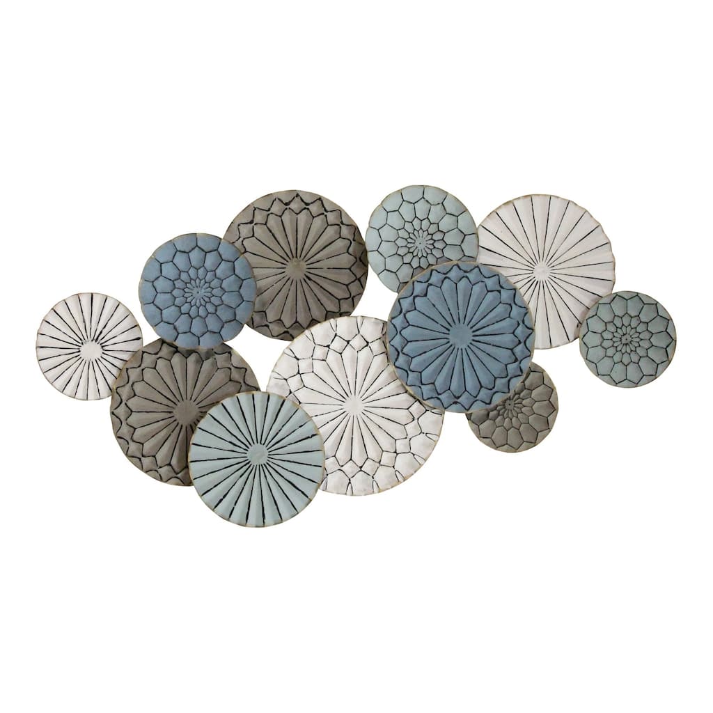 Boho Blue Green Ivory Metal Plates Wall Decor