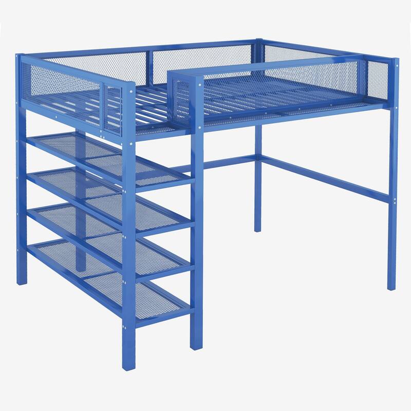 Twin/Full Metal Loft Bed with Built-in Desk, Shelves, and Storage, Modern Design