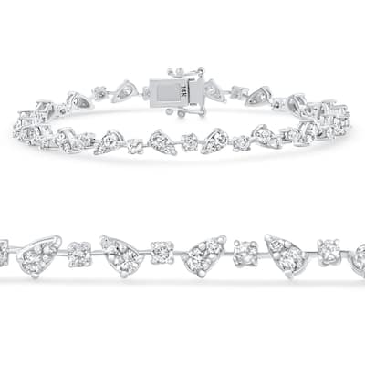 3.43Ct White Gold Natural Real Diamond Pear Frame Tennis Bracelet 7" Women's