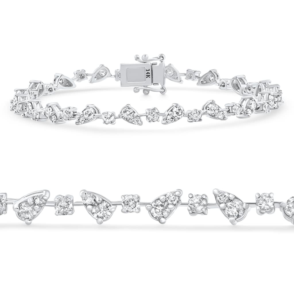 3.43Ct White Gold Natural Real Diamond Pear Frame Tennis Bracelet 7" Women's