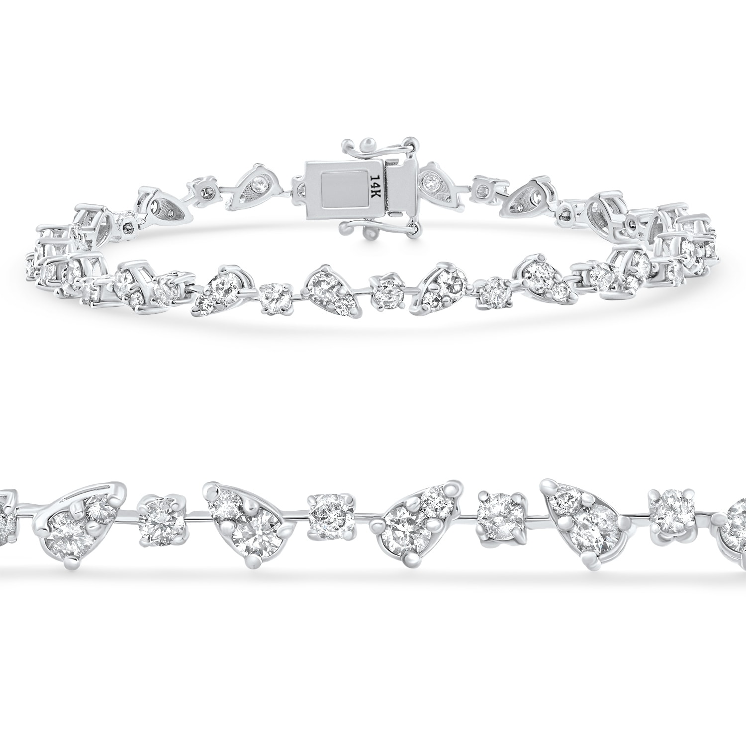 Bliss Diamond 3.43Ct White Gold Natural Real Diamond Pear Frame Tennis Bracelet 7" Women's
