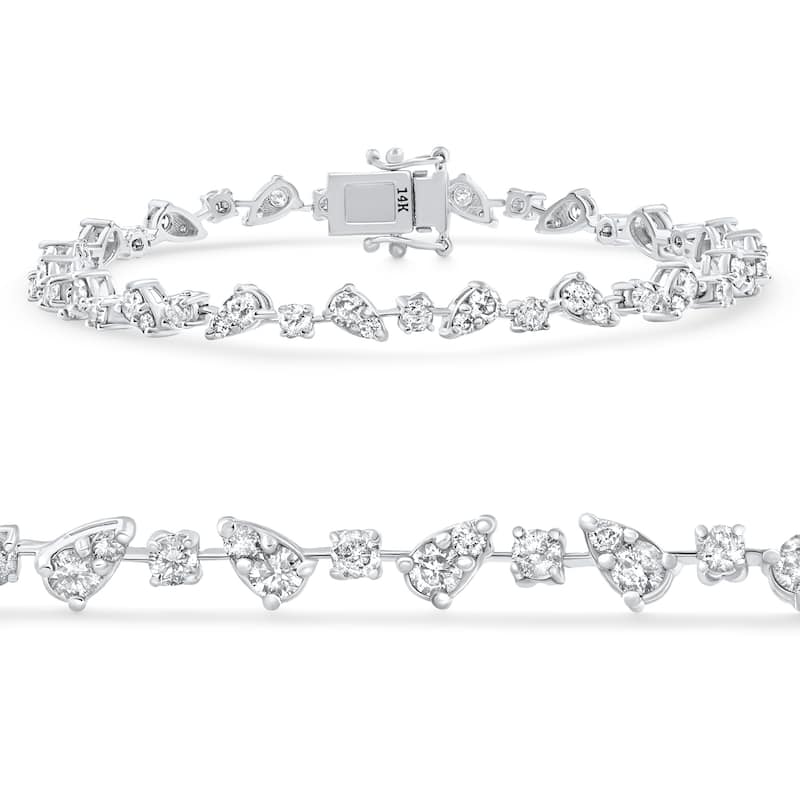 Bliss Diamond 3.43Ct White Gold Natural Real Diamond Pear Frame Tennis Bracelet 7" Women's - White - 7 Inch