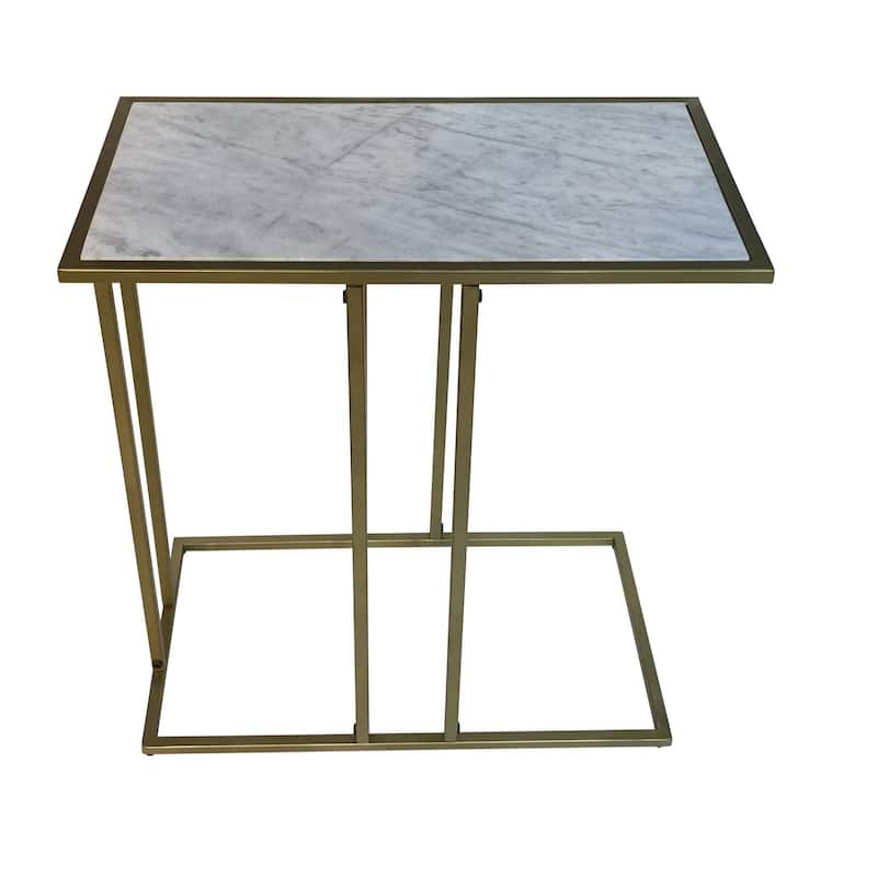 HomeRoots 26" White and Antiqued Gold Marble and Iron Frame End Table - 12.75 in. x 26 in. x 23.5 in.