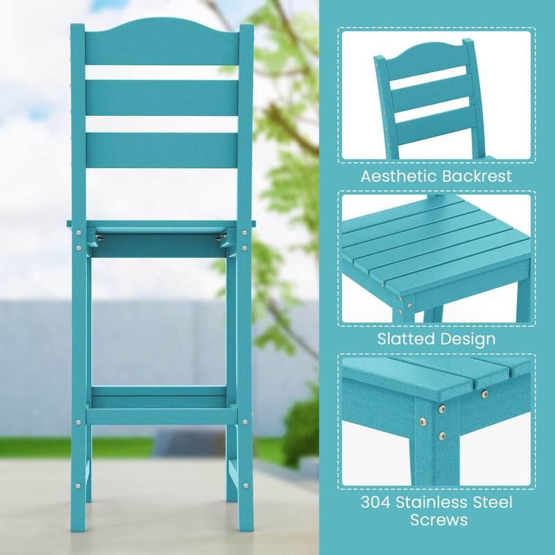 Costway Outdoor HDPE Bar Stool Patio Tall Chair Backrest Footrest All - See Details