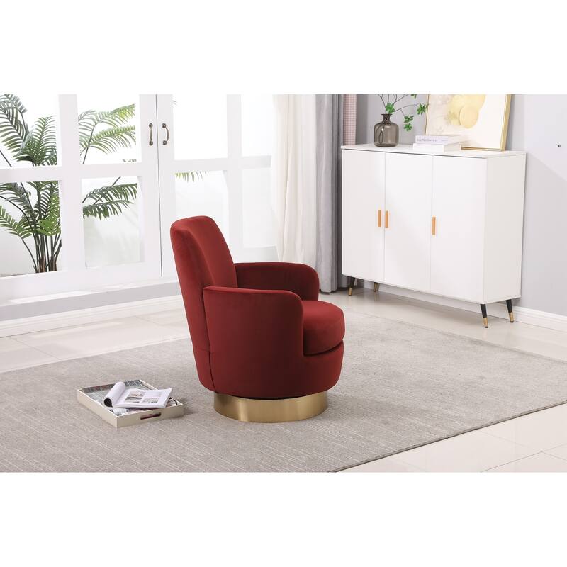 Swivel Accent Chairs Armchair for Living Room, Reading Chairs , Round Barrel Chairs with Gold Stainless Steel Base