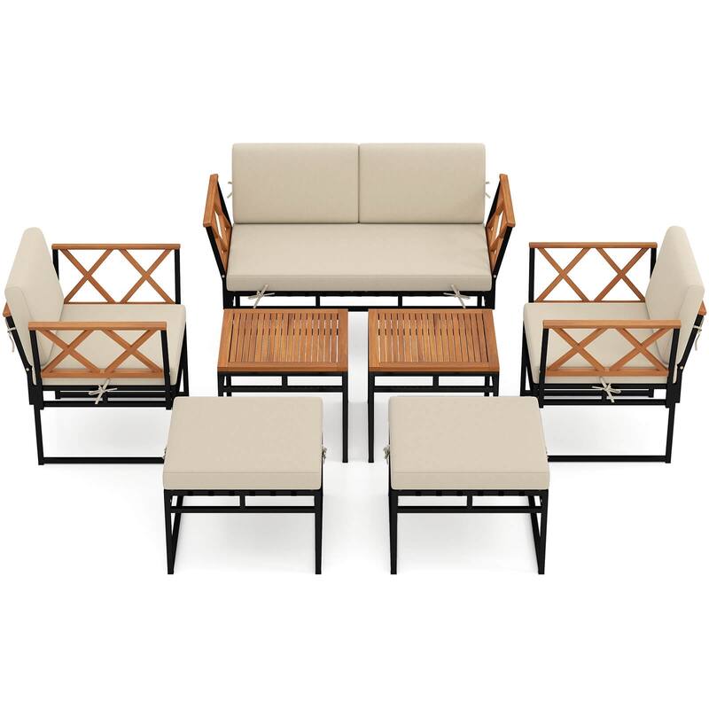 Costway 7 PCS Outdoor Conversation Set Acacia Wood Chairs & Coffee - See Details