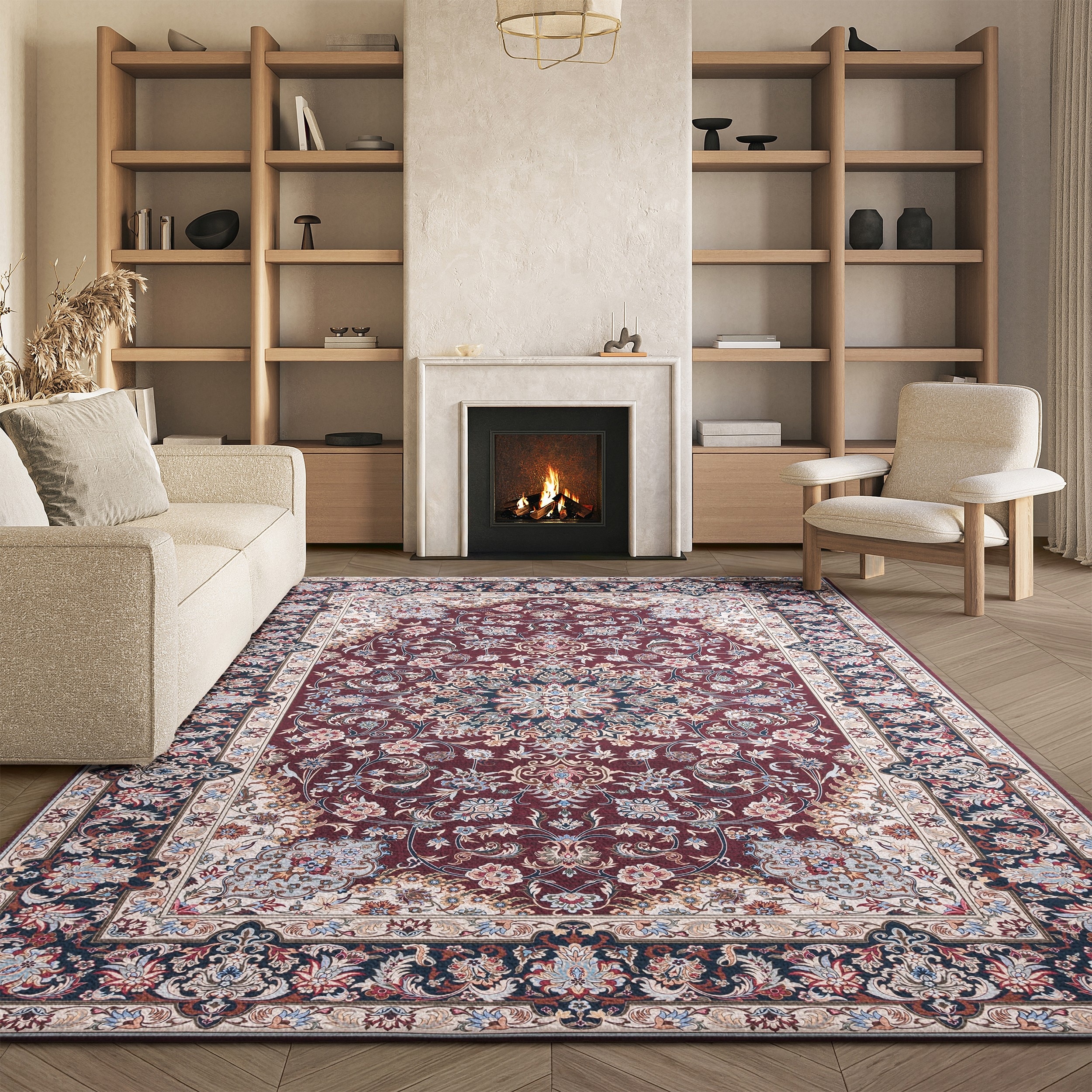SAFAVIEH Tucson Machine Washable Slip Resistant Aline Traditional Rug
