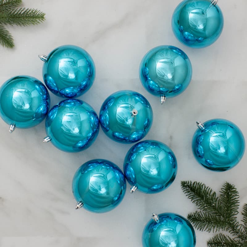 12ct Turquoise Blue Shatterproof Shiny Christmas Ball Ornaments 4"