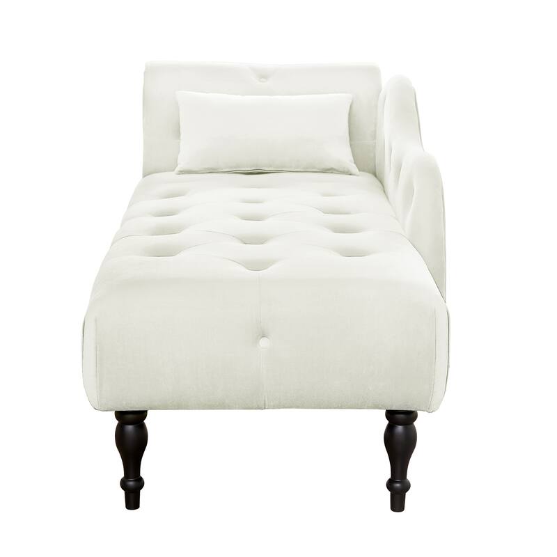 60.6" Velvet Chaise Lounge Buttons Tufted Nailhead Trimmed Solid Wood Legs with 1 Pillow,Blue (Left Arm Design)
