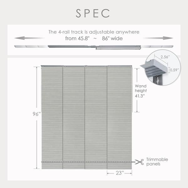 dimension image slide 2 of 13, GoDear Design 99.99% Blackout & Sheer Natural Woven Adjustable Sliding Panel Track Blinds, Vertical Blinds, 45.8"- 86" W x 96" L