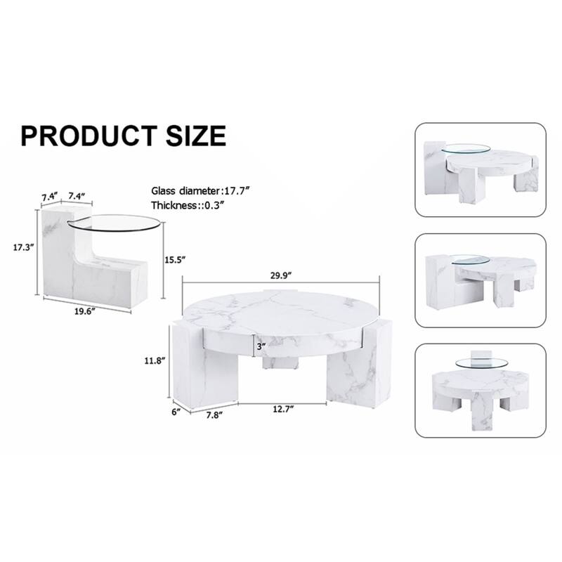 A modern, fashionable, and durable marble textured MDF coffee table with a side table