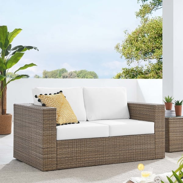 slide 2 of 9, Convene Outdoor Patio Outdoor Patio Loveseat Cappuccino White