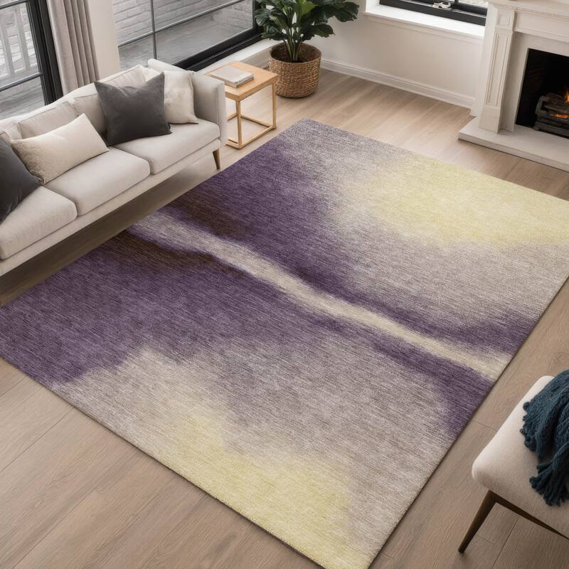 Machine Washable Indoor/ Outdoor Modern Landscape Chantille Rug