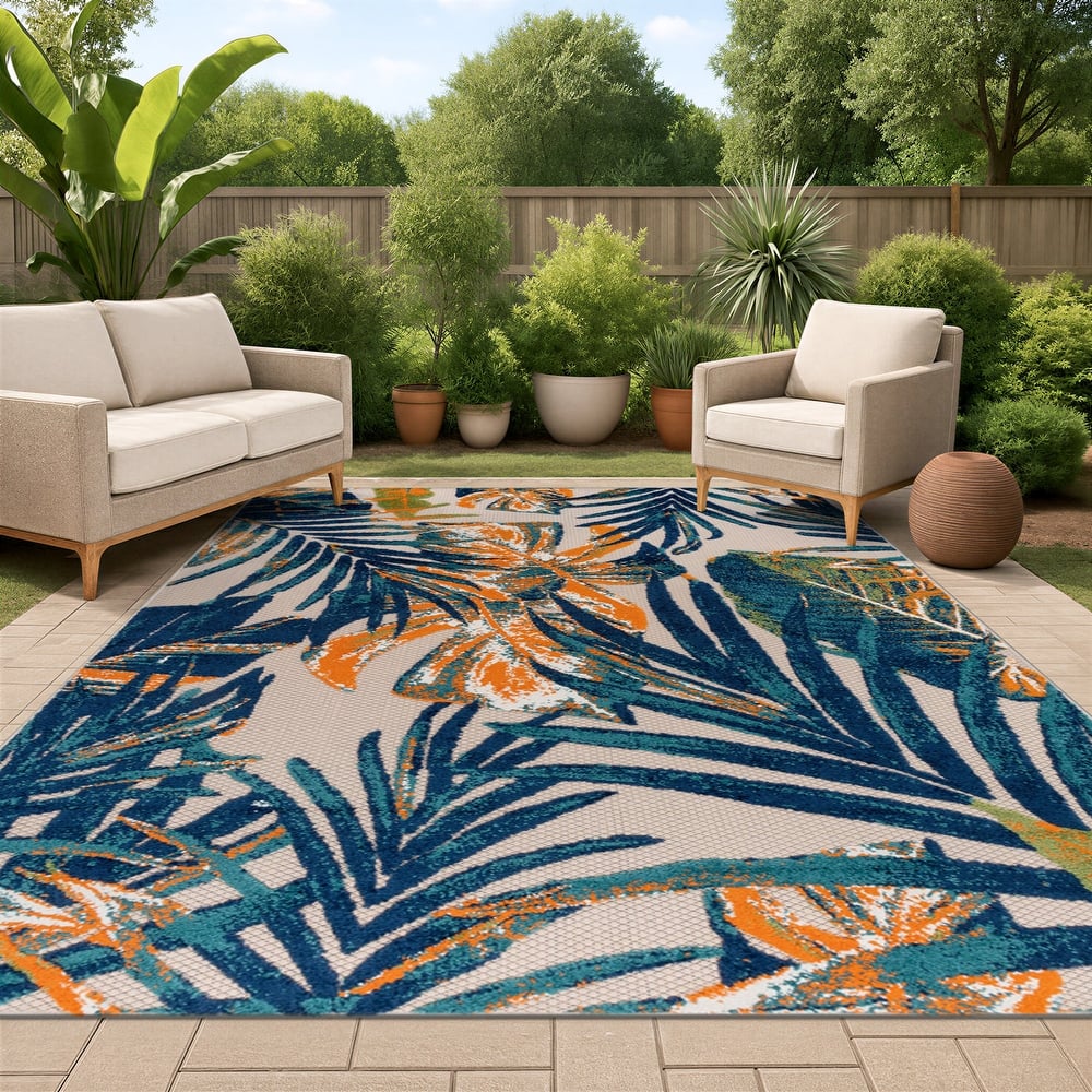 World Rug Gallery Floral Leaves Indoor/Outdoor Area Rug