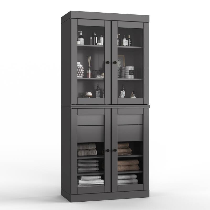 Palace Imports 100% Solid Wood 32" Bathroom Cabinet with Clear Glass Doors, 2-Drawers and Adjustable Shelves