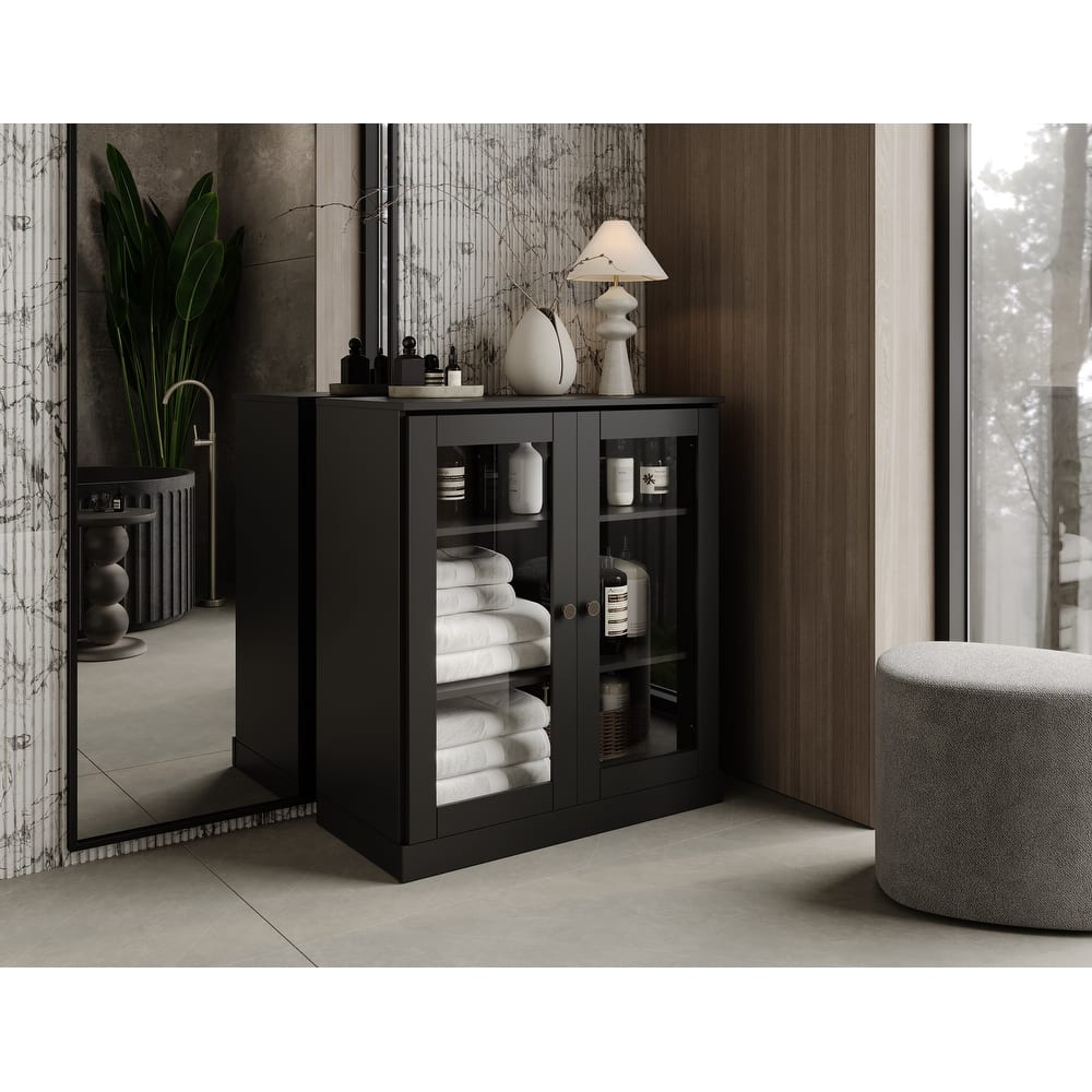 Palace Imports 100% Solid Wood 32" Bathroom Cabinet with Clear Glass Doors and Adjustable Shelves