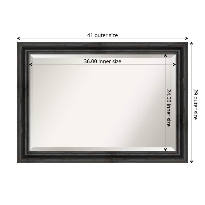 Beveled Wood Wall Mirror - Rustic Pine Black Frame - Outer Size: 41 x 29 in