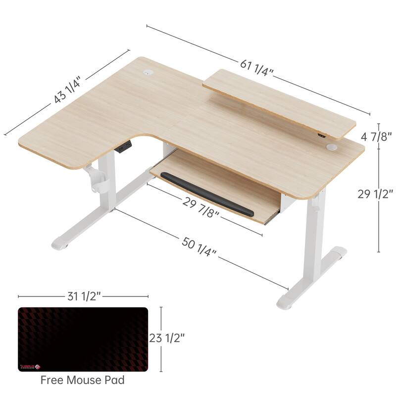 Eureka 61" Modern Home Office L-shaped Desk Electirc Adjustable Standing Corner Desk