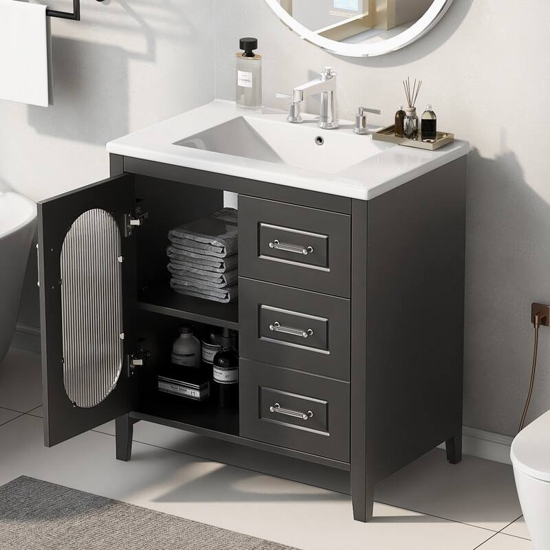30" Bathroom Vanity with Sink, Bathroom Vanity Cabinet with 2 Drawers and Door, Adjustable Shelf