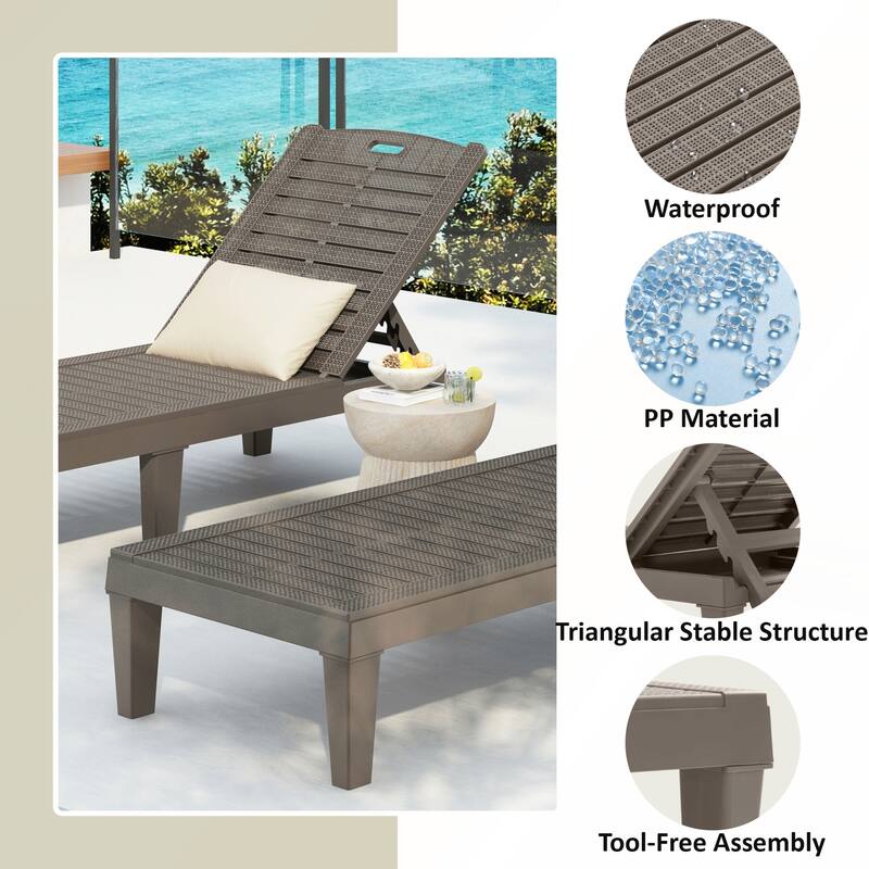 2-Piece Outdoor Chaise Lounges with Adjustable Backrest