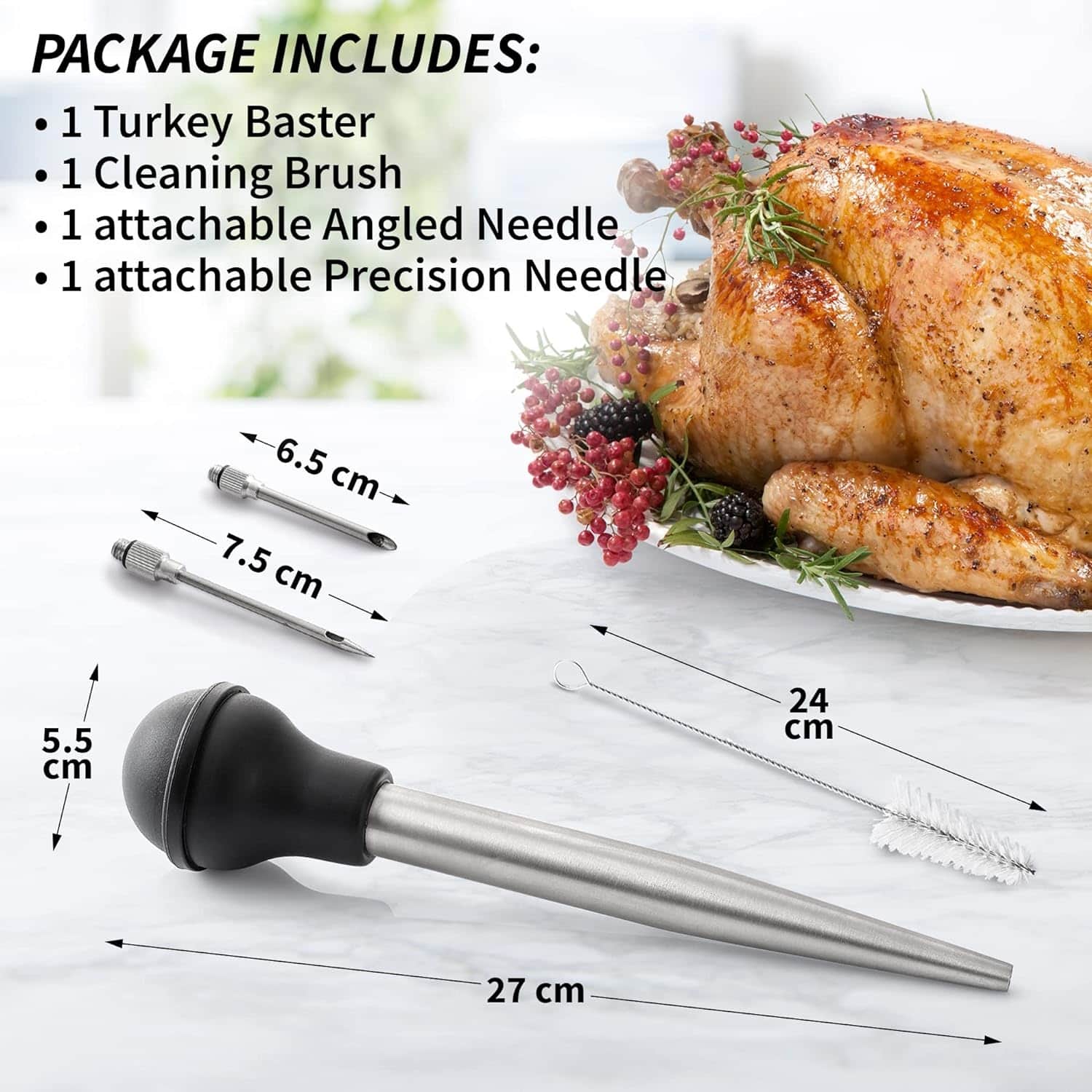 Zulay Kitchen Stainless Steel Turkey Baster for Cooking Bed Bath