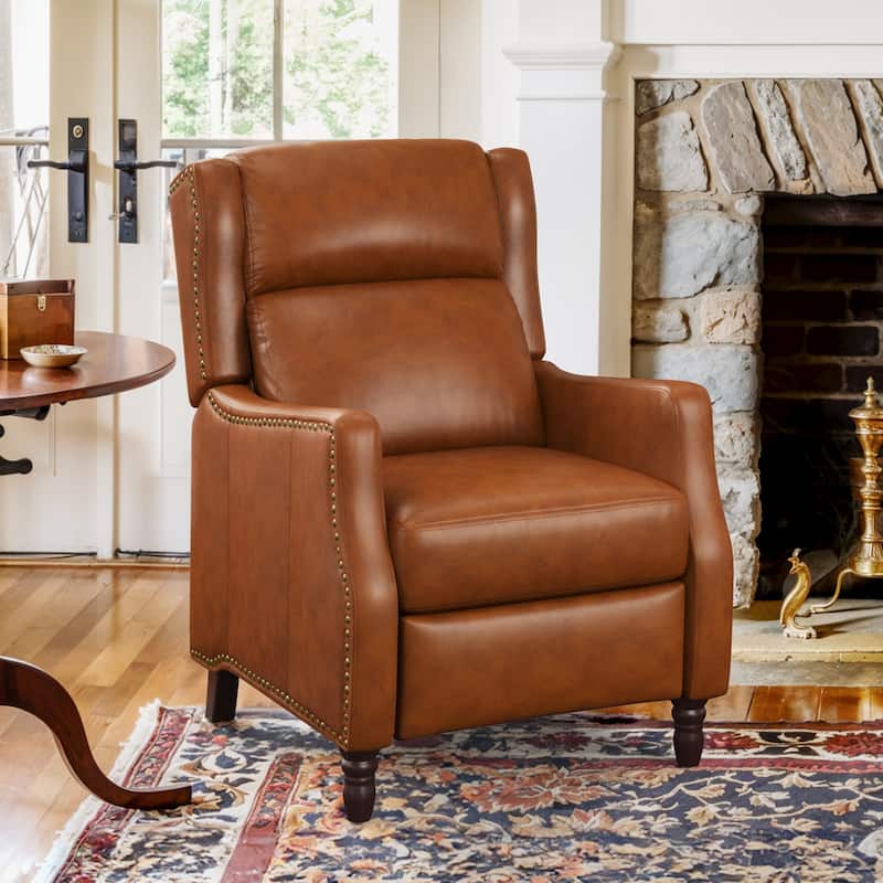 Modern Genuine Leather Push Back Recliner Adjustable Recliner Chair with 3-Position Seat - Camel