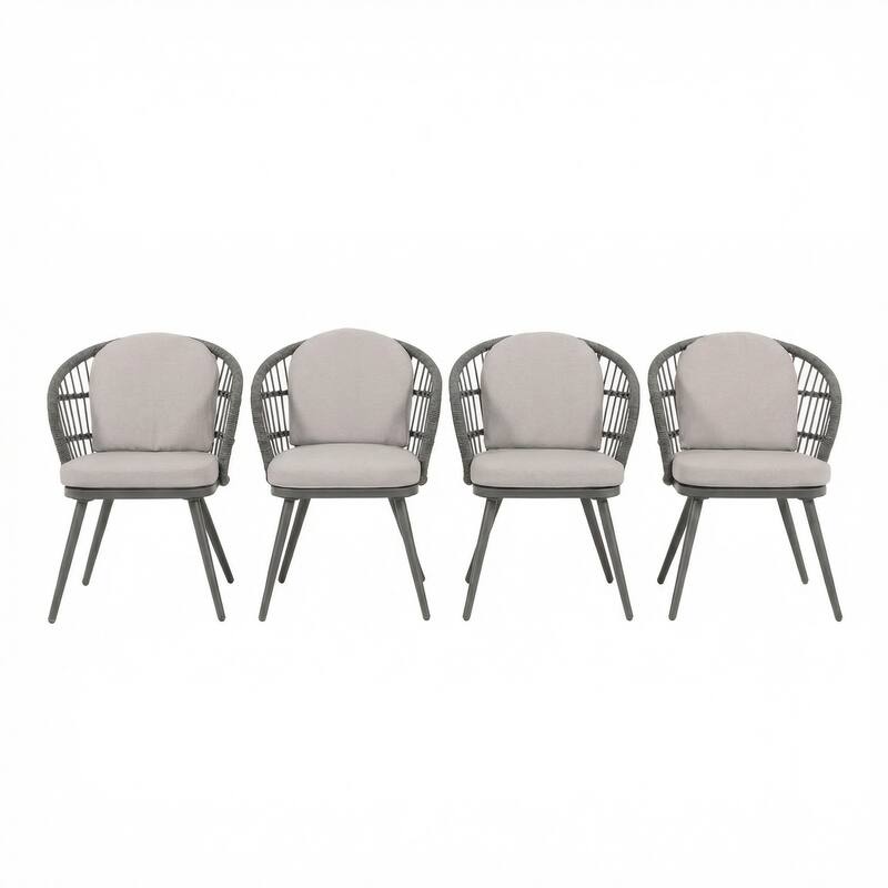 Rope-Woven Aluminum Outdoor Dining Chairs with Removable Cushions