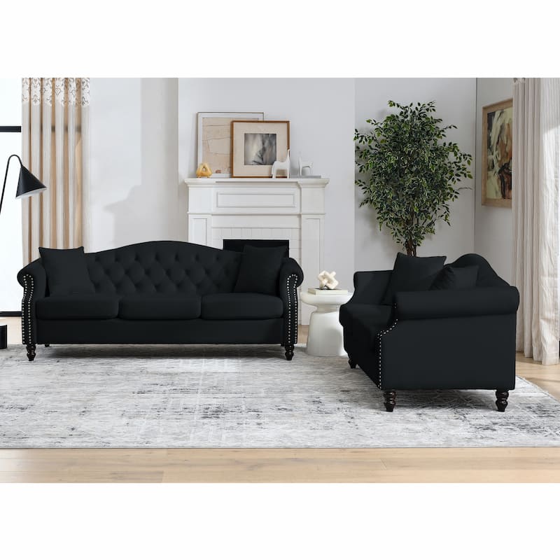 2-Piece Chesterfield Velvet Sofa Set (3+2) with Tufted Back & Nailhead Trim