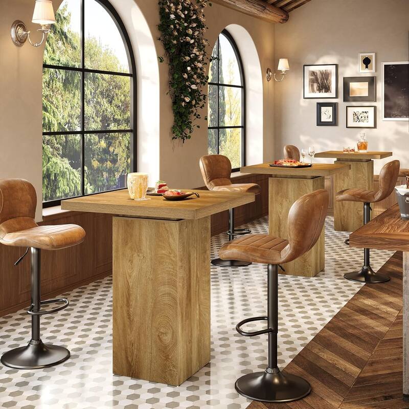 39.4" High Square Counter Height Bar Table Bistro Pub Cocktail Table - 31.10" W x 31.10" D x 39.37" H