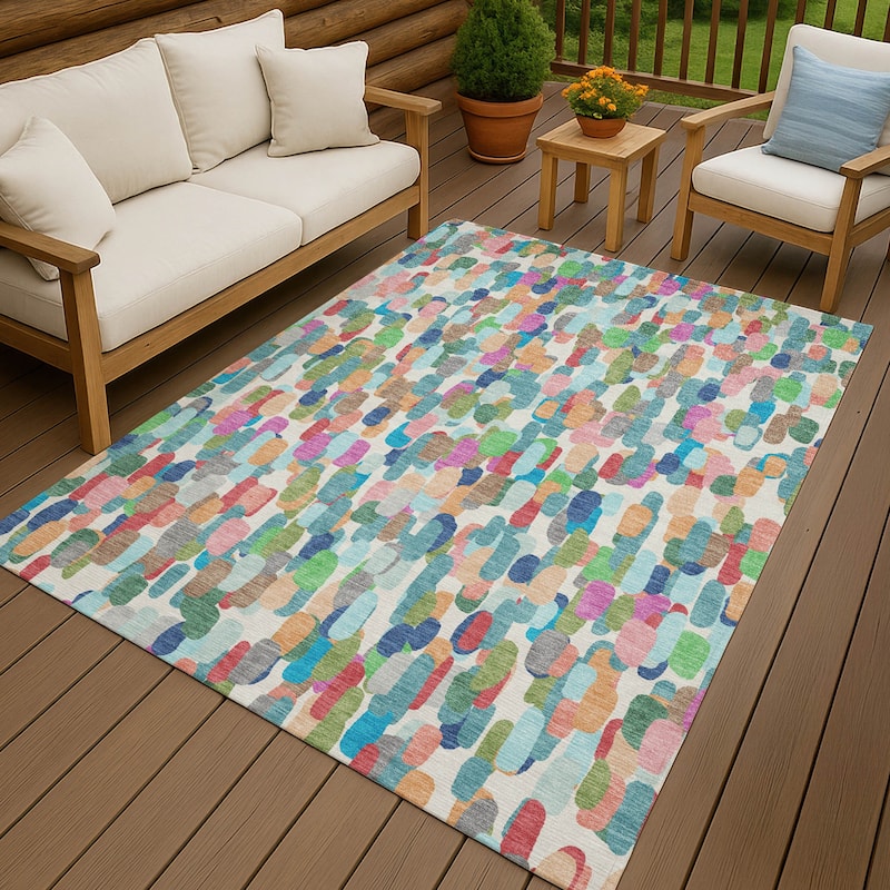 Machine Washable Indoor/ Outdoor Contemporary Drew Chantille Rug - Teal - 8' x 10'