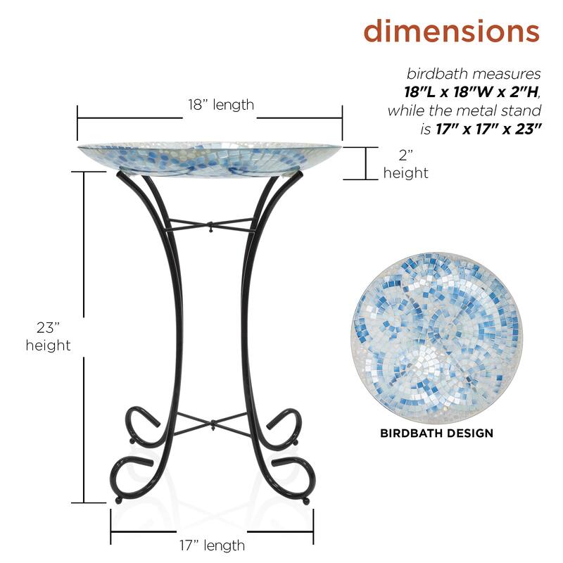 Alpine Corporation 24" Tall Outdoor Glass Birdbath Bowl with Metal Stand